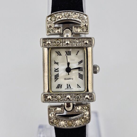 20MM Women's Watch Cream Dial Black Suede Leather Bands New Battery - Picture 4 of 14